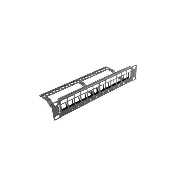 Patch panel Lanberg 12 portas 1U organizador módulos keystone preto…