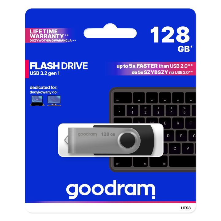 Goodram UTS3 USB Flash Drive 128 GB USB Type-A 3.2 Gen 1 (3.1 Gen 1)…