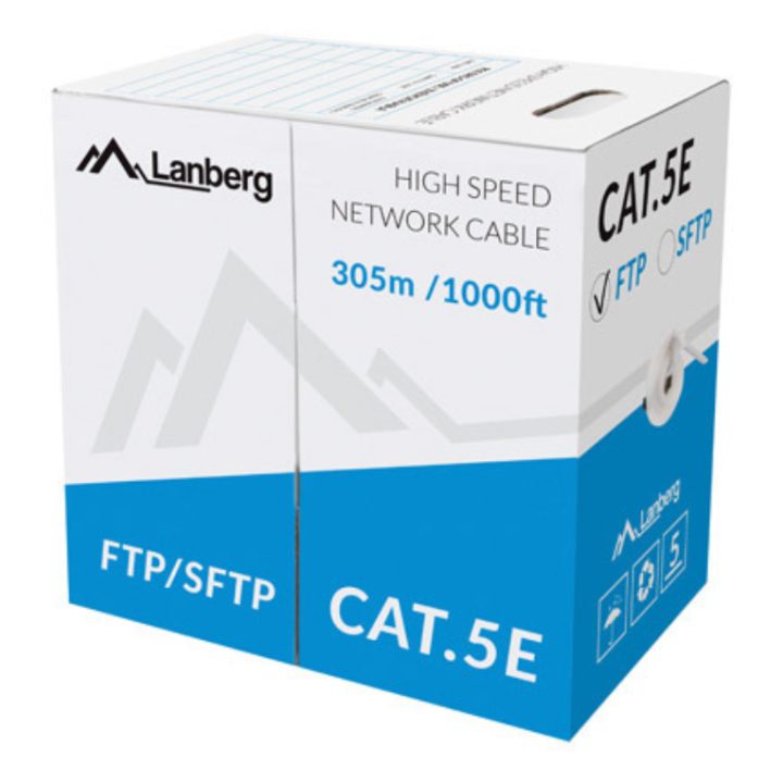Lanberg Cat.5e FTP RJ45 Solid Copper Fluke Tested AWG24 305m Gray…