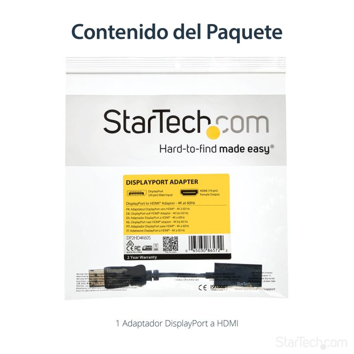 StarTech.com Adaptador DisplayPort para HDMI - 4K 60Hz - Conversor…