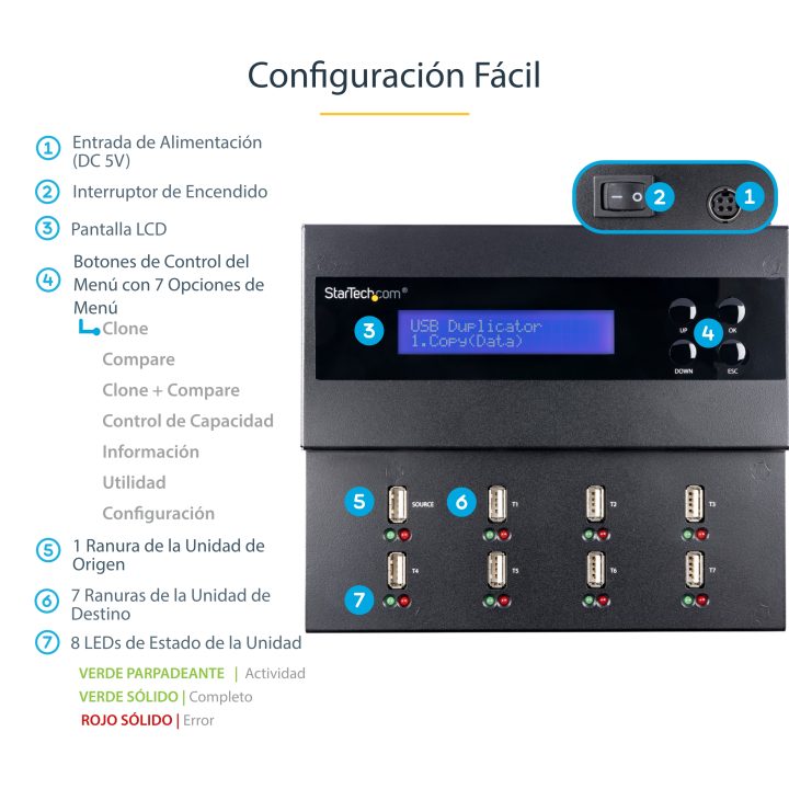 StarTech.com Standalone 1:7 USB Flash Drive Duplicator - USB Memory…