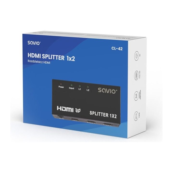Splitter 1X2 HDMI Full HD 3D Savio CL-42 preto (SAVKABELCL-42)