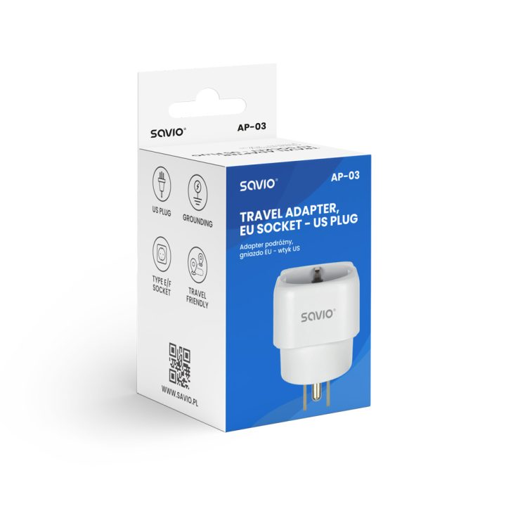 Spain to USA Travel Plug Adapter Savio AP-03 (SAVAP-03)
