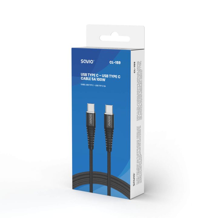 Savio CL-159 USB-C to USB-C Cable 5A 1m Black