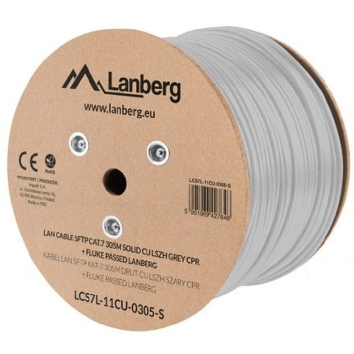 Lanberg Cat.7 SFTP 305m Solid CU LSZH CPR + Fluke Passed Gray Coil…