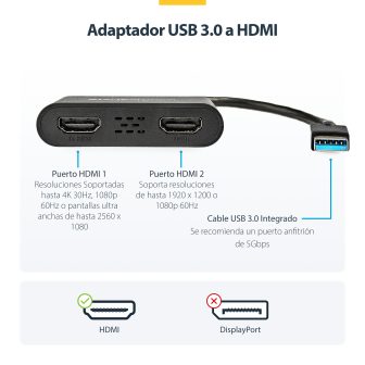 StarTech.com Adaptador USB 3.0 para HDMI Duplo - 4K 30Hz