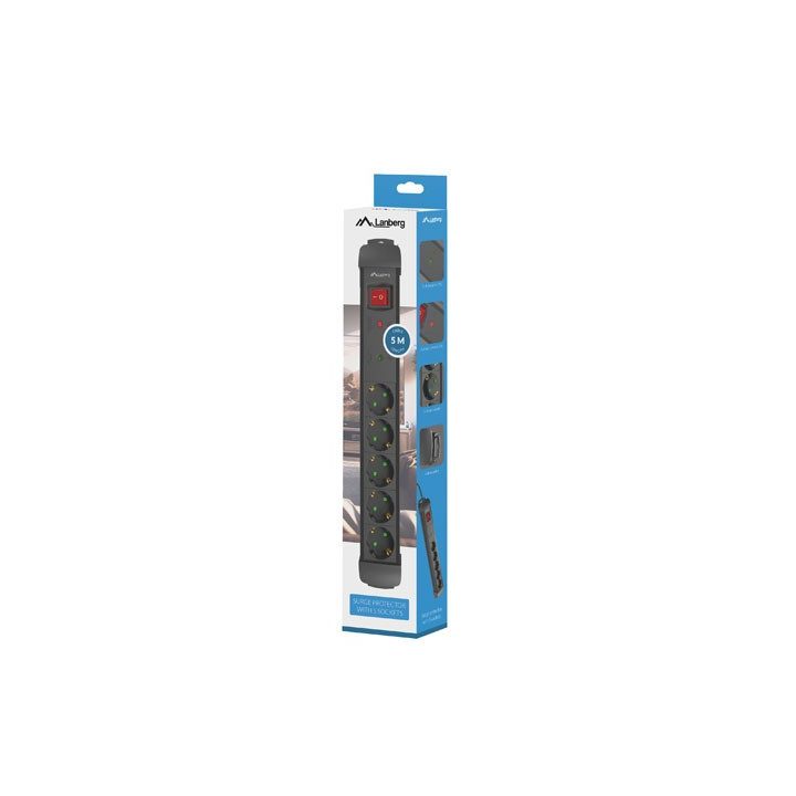 Multiplicador de tomadas Lanberg SP1 5 tomadas Schuko proteção até…