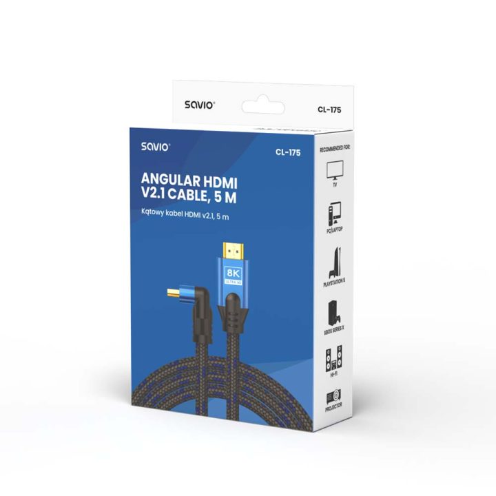 Cabo HDMI acodado Savio CL-175 5 m