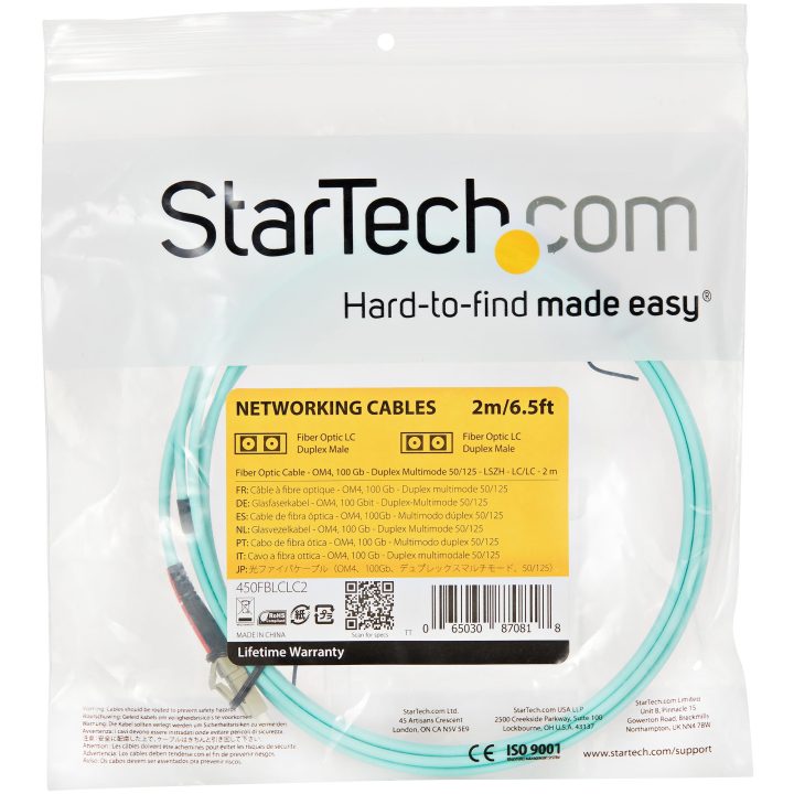 StarTech.com 2m Multimode Fiber Optic Cable LC/UPC to LC/UPC OM4 -…