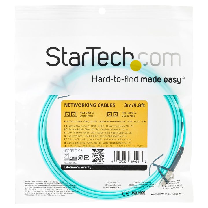 StarTech.com 3m Multimode Fiber Optic Cable LC/UPC to LC/UPC OM4 -…
