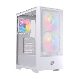 Gabinete de PC gaming Einarex P100 ATX RGB vidro temperado branco…