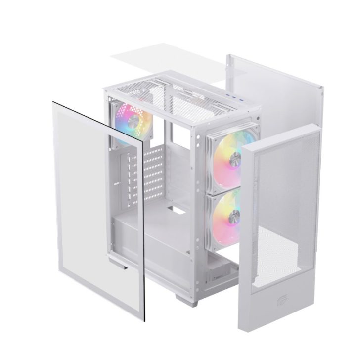 Einarex P100 ATX RGB Gaming PC Case Tempered Glass White…