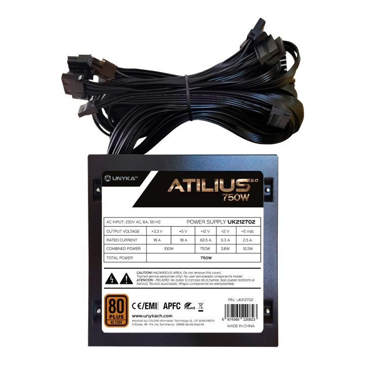 UNYKAch ATX Atilius 2.0 Black 750W 80+ Bronze unidade de fonte de…