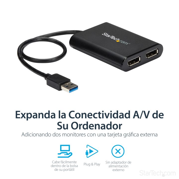 StarTech.com Adaptador Gráfico Externo USB 3.0 a DisplayPort Doble…