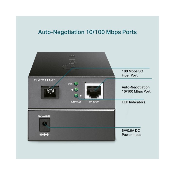 TP-Link TL-FC111A-20 conversor de meio 100 Mbit/s Monomodo Preto