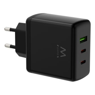 Ewent Cargador rápido GaN de 65W con 3 puertos (2 USB-C PD y 1 USB-A…