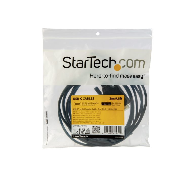 StarTech.com 3m USB-C to DVI Cable - USB Type C Adapter Single Mode…