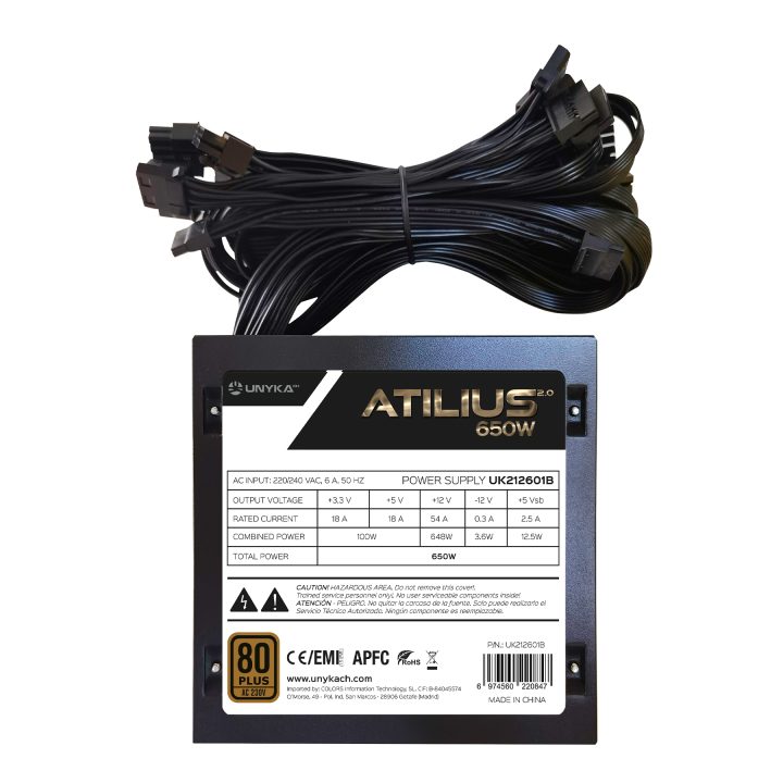 UNYKAch ATX Atilius 2.0 Black 650W 80+ Bronze ATX Power Supply Unit…