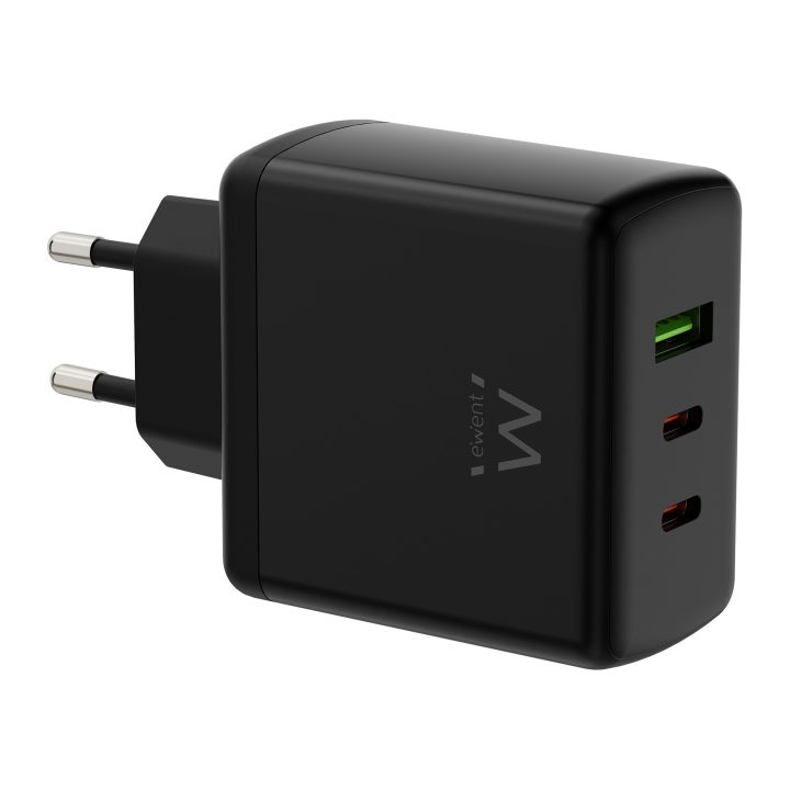 Ewent Carregador rápido GaN de 65W com 3 portas (2 USB-C PD e 1 USB-A…