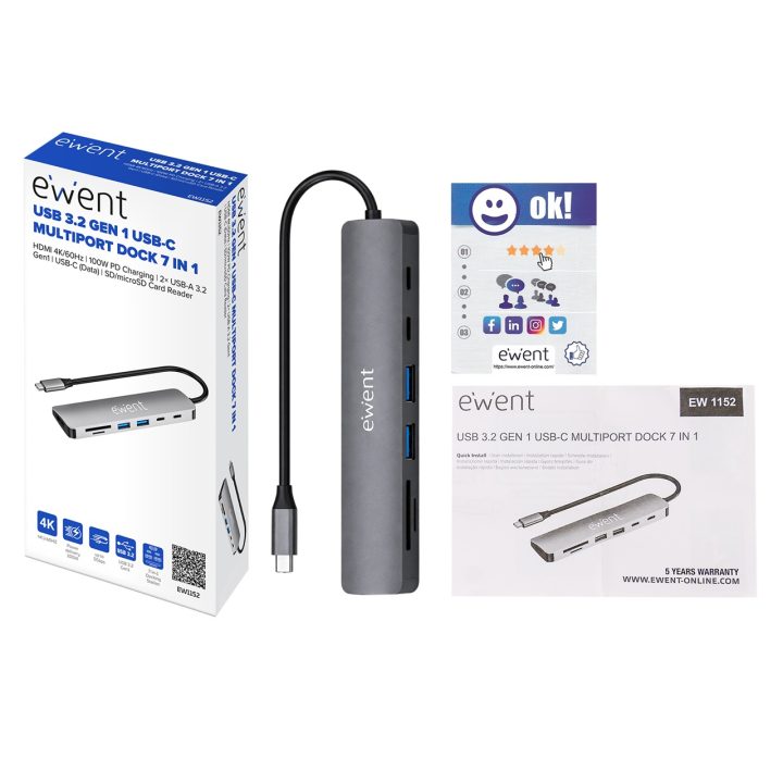 Ewent EW1152 base para portátil e replicador de portas com fios USB…