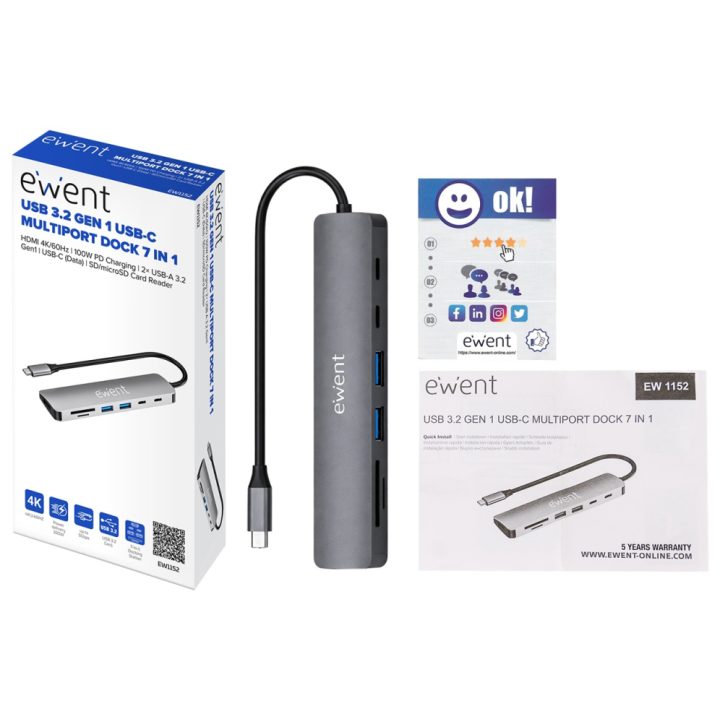 Ewent EW1152 base para portátil e replicador de portas com fios USB…