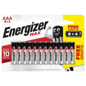 Blister 8 + 4 pilhas max tipo LR03 (AAA) Energizer E301531207…