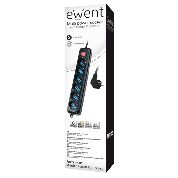 Ewent EW3924 base múltiple 1,5 m 6 saídas CA Preto