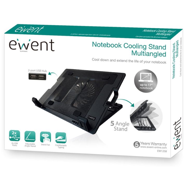 Ewent EW1258 Cooling Pad 17" 1000 RPM Black