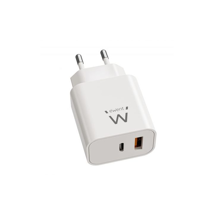 Ewent 20W USB-C PD and USB-A QC Fast GaN Charger, Compact Design