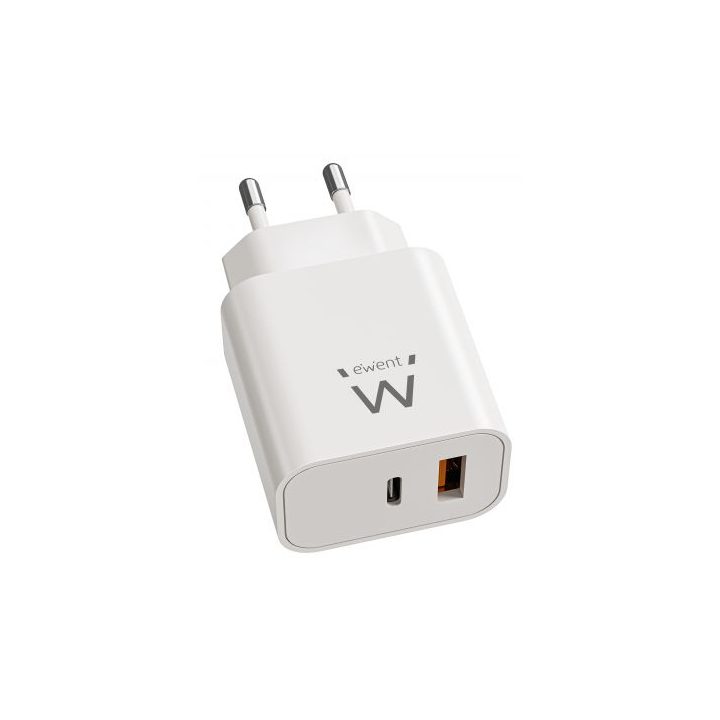 Ewent Carregador Rápido GaN de 20W USB-C PD e USB-A QC, Design…