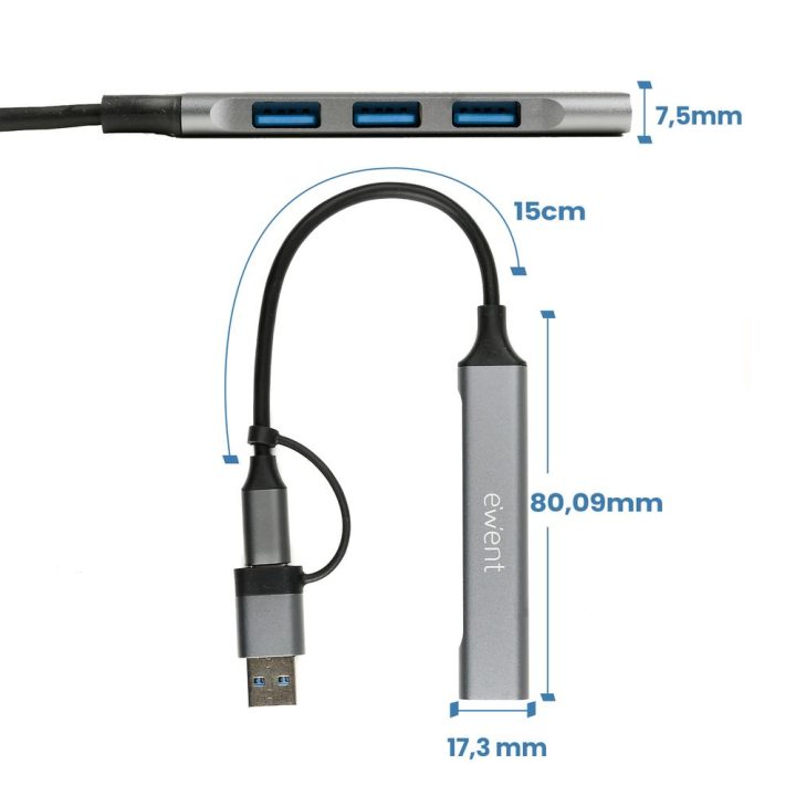 Ewent EW1154 hub de interface USB 3.2 Gen 1 (3.1 Gen 1) Type-A +…