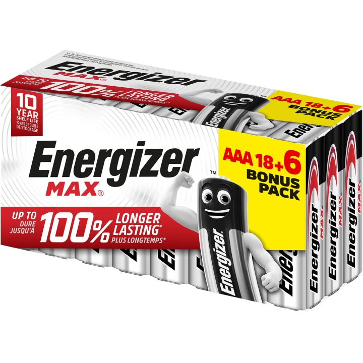 Caixa 18+6 pilhas alcalinas max tipo LR03 (AAA) Energizer E303513204…