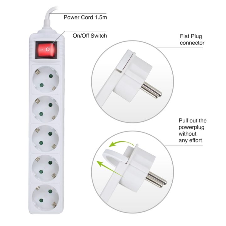Ewent EW3955 base múltiple 1,5 m 5 saídas CA Interior Branco