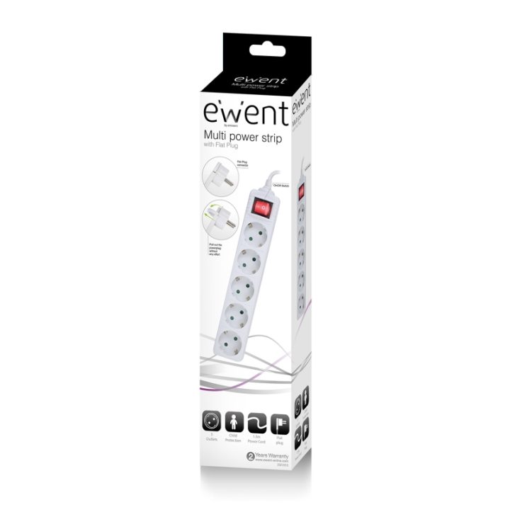 Ewent EW3955 Power Strip 1.5 m 5 AC Outlets Indoor White