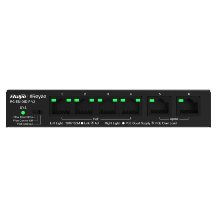 Ruijie Networks RG-ES106D-P V2 Unmanaged Fast Ethernet (10/100) Power…