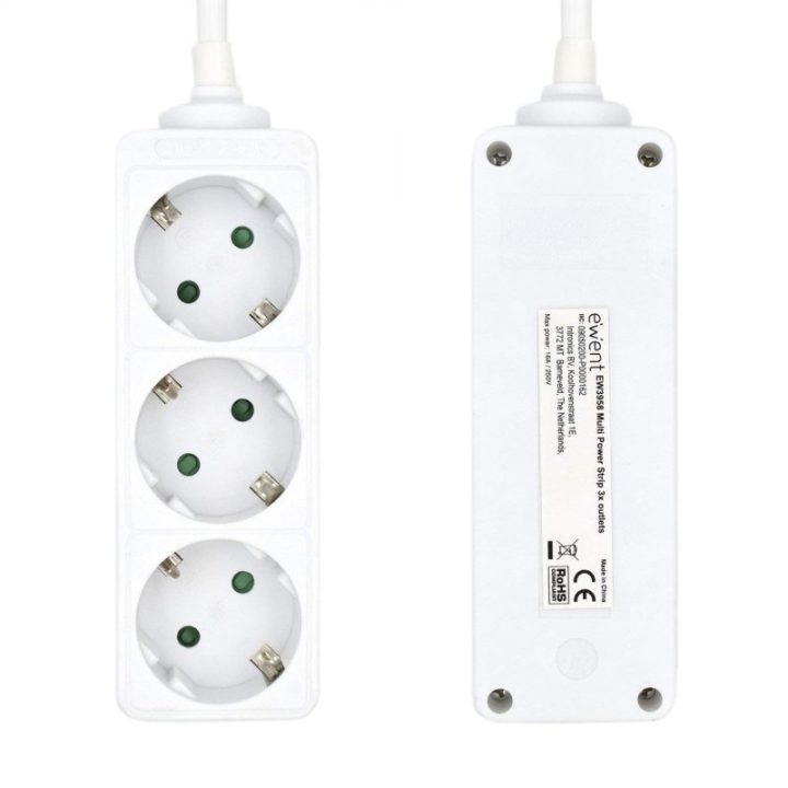 Ewent EW3958 base múltipla 1,5 m 3 saídas AC Interior Branco