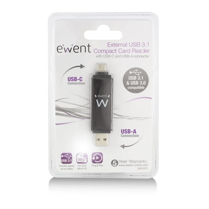 Ewent EW1075 leitor de cartões USB 3.2 Gen 1 (3.1 Gen 1)…