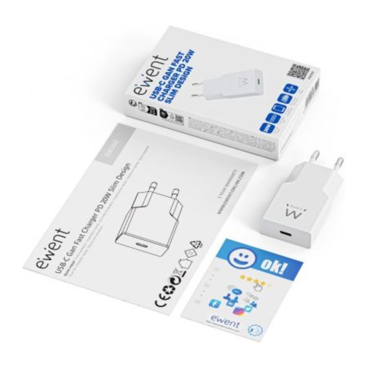 Ewent 20W USB-C PD Fast Charger with GaN Technology and Ultra-Slim…