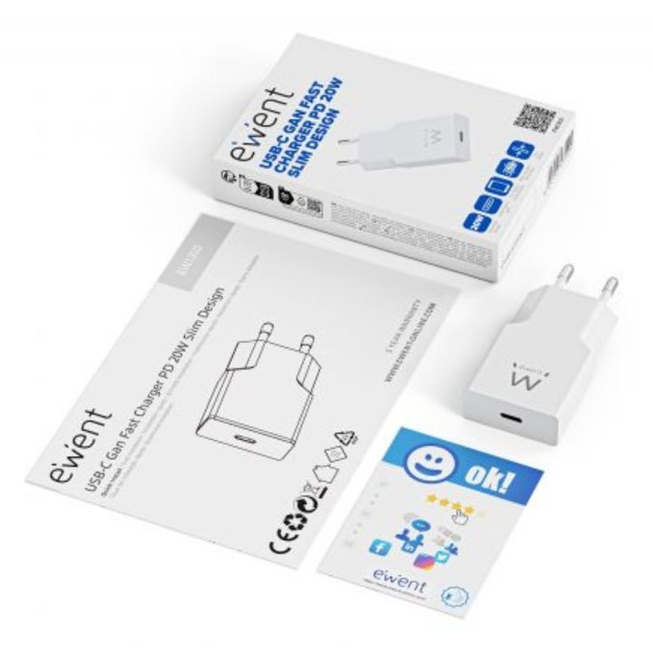 Ewent Cargador Rápido USB-C PD de 20W con Tecnología GaN y Diseño…