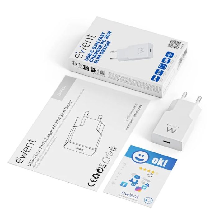Ewent 20W USB-C PD Fast Charger with GaN Technology and Ultra-Slim…