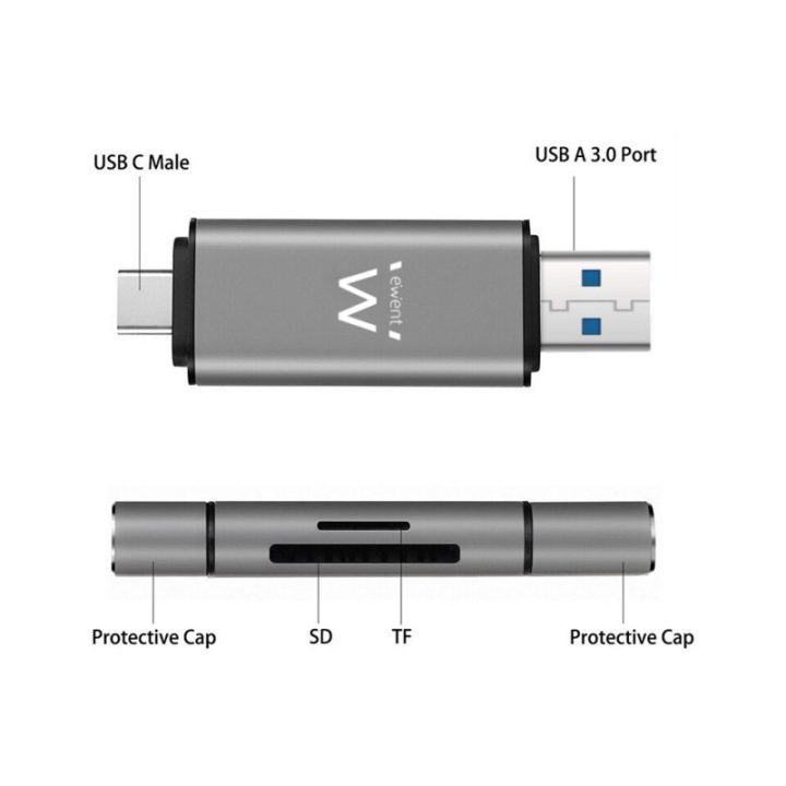 Ewent EW1075 USB 3.2 Gen 1 (3.1 Gen 1) Type-A/Type-C Card Reader Black