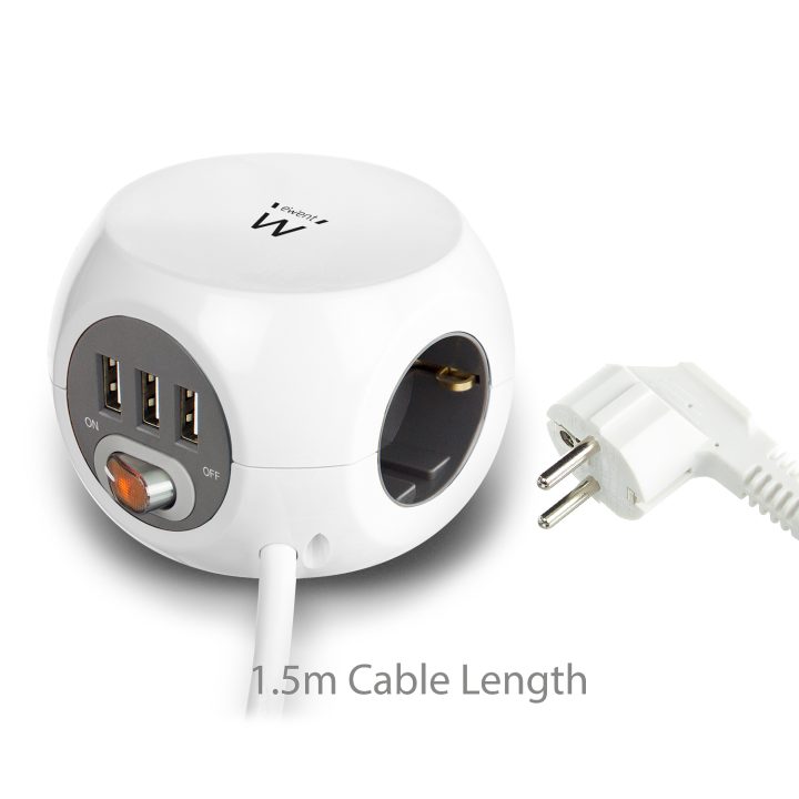 Ewent EW3939 base múltipla 1,5 m 3 saídas AC Interior Branco