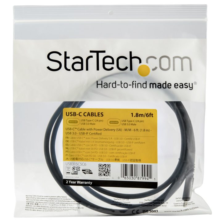 StarTech.com Cable de 1,8m USB-C a USB-C - PD de 5A - USB TipoC -…