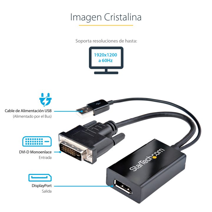 StarTech.com Adaptador DVI para DisplayPort Alimentado por USB -…