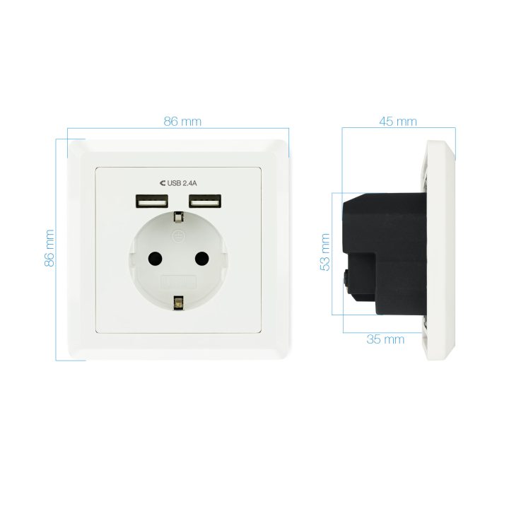 Nanocable Schuko Wall Socket with 2 USB Outlets Max. 2.4A, White