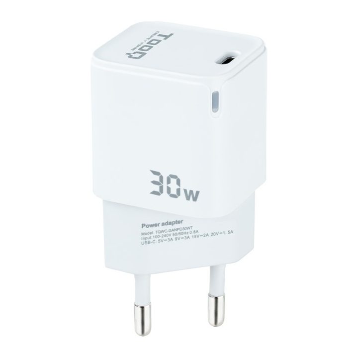 TooQ GAN USB-C/PD 30W Wall Charger, White
