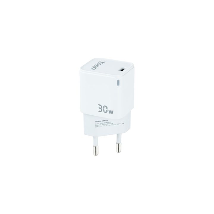 TooQ Carregador de Parede GAN USB-C/PD 30W, Branco