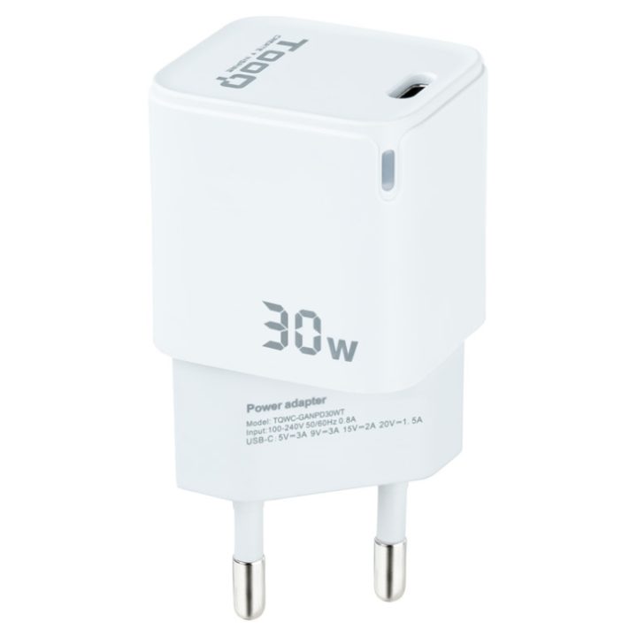 TooQ GAN USB-C/PD 30W Wall Charger, White