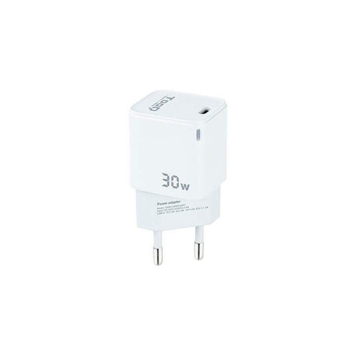 TooQ Carregador de Parede GAN USB-C/PD 30W, Branco