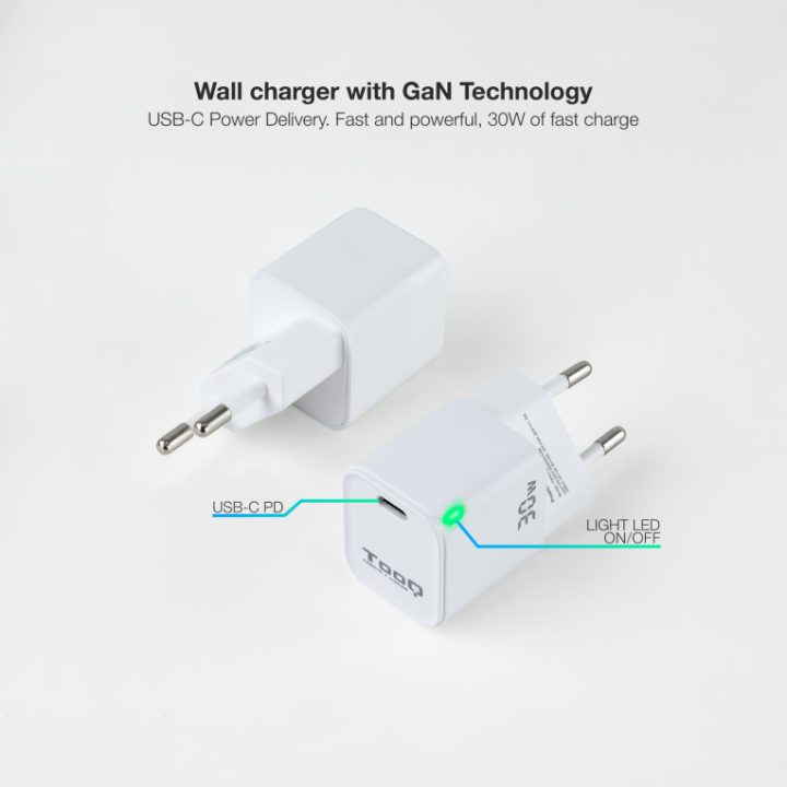 TooQ GAN USB-C/PD 30W Wall Charger, White